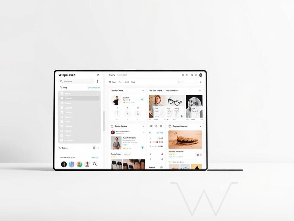 A minimalist yet functional shopping wishlist framework, centered on a large, stylized "Wispri" logo. The foreground features a sleek, modern interface with clean lines and intuitive icons, inviting the user to effortlessly add, organize, and prioritize their desired items. The middle ground showcases a seamless integration of product images, pricing, and availability data, presented in a visually engaging manner. The background sets a serene, neutral tone, allowing the framework to take center stage and emphasize its purpose as a practical yet aesthetically pleasing tool for personal shopping planning. Soft, diffused lighting and a slightly tilted camera angle lend an air of sophistication and professionalism to the overall composition.