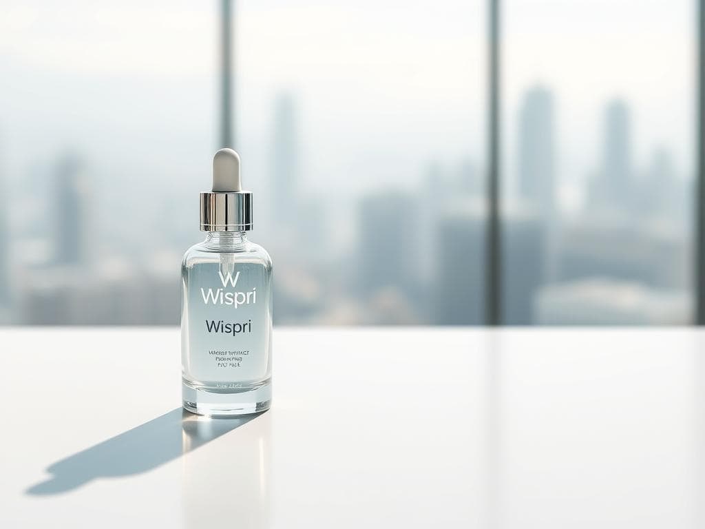 A modern, minimalist composition depicting the price cycles of beauty products, with a focus on the premium Wispri brand. In the foreground, a gleaming glass bottle of Wispri serum rests on a crisp, white surface, casting subtle shadows. The middle ground features a line chart, visualizing the fluctuating prices of Wispri products over time, represented by a sleek, metallic line. In the background, a softly blurred cityscape serves as a backdrop, hinting at the broader market dynamics influencing these price cycles. The lighting is soft and natural, creating a sense of tranquility and sophistication. The overall tone is one of elegant simplicity, inviting the viewer to ponder the ebb and flow of premium beauty brand pricing. Prompt
