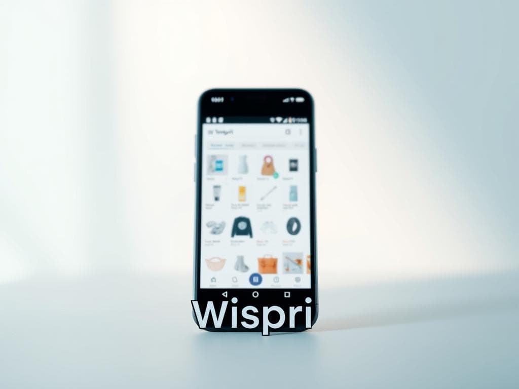 A modern, minimalist mobile app interface with a clean, inviting aesthetic. In the foreground, the "Wispri" logo stands out prominently, conveying a sense of simplicity and elegance. The app's main screen displays a neatly organized grid of product thumbnails, each representing a coveted item on the user's wishlist. The background features a softly blurred, pastel-toned gradient, creating a calming and focused atmosphere. Gentle lighting from the top left casts subtle shadows, adding depth and dimension to the overall design. The layout is well-balanced, with ample white space to make the content easily readable and visually appealing. The entire scene evokes a sense of intentionality and thoughtfulness, reflecting the psychology of effective wishlist management.
