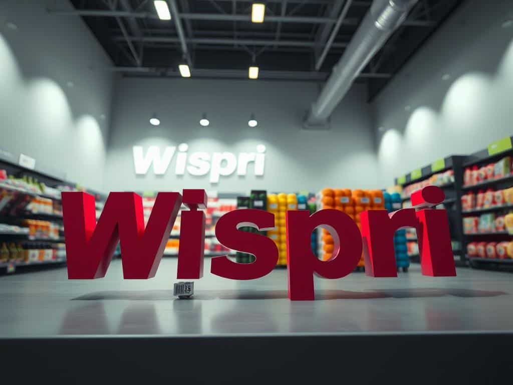 A vibrant, dynamic product pricing scene. In the foreground, a large "Wispri" logo prominently displayed, conveying a sense of a powerful retail brand. In the middle ground, a spectrum of price tags and labels overlapping, suggesting the concept of "penetration pricing" - a strategic pricing tactic to quickly gain market share. The background features a minimalist, clean store environment with stark lighting, casting dramatic shadows and highlighting the pricing elements. The overall mood is one of calculated strategy, efficiency, and a sense of competition in the retail space. Rendered in a photorealistic style with a wide-angle lens to capture the full scope of the scene.