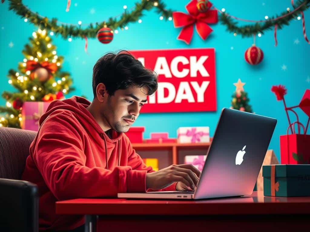 An image of a person using a laptop to shop during Black Friday sales