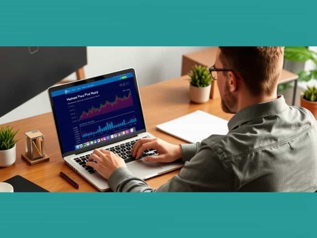 Generate an image of a person using a laptop with the Wispri website open, showing price history charts.