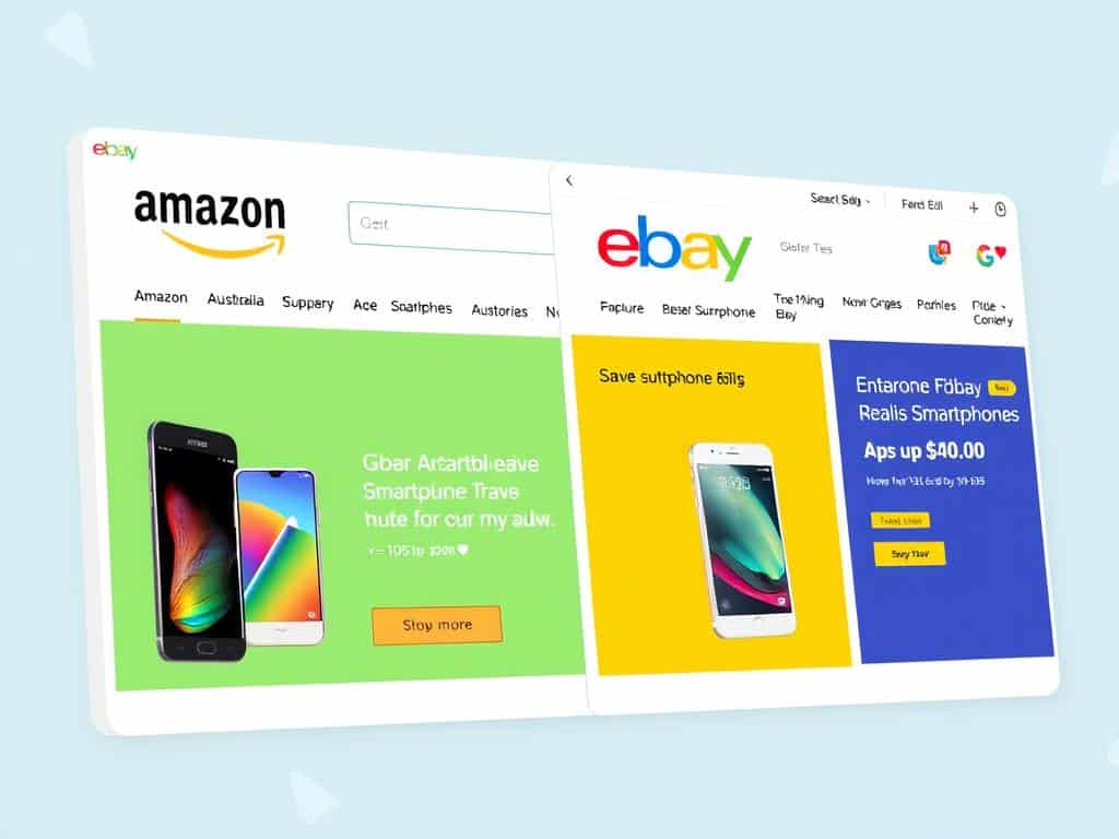 Image of Amazon Australia and eBay websites showing smartphone deals