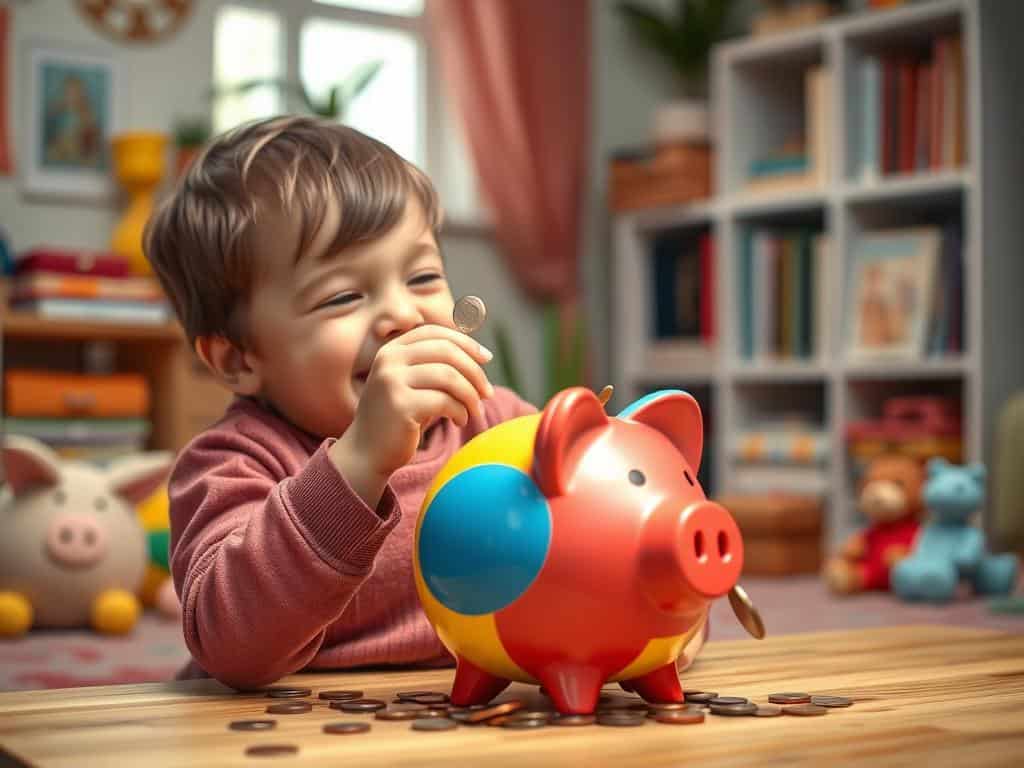 Image of a child saving money in a piggy bank