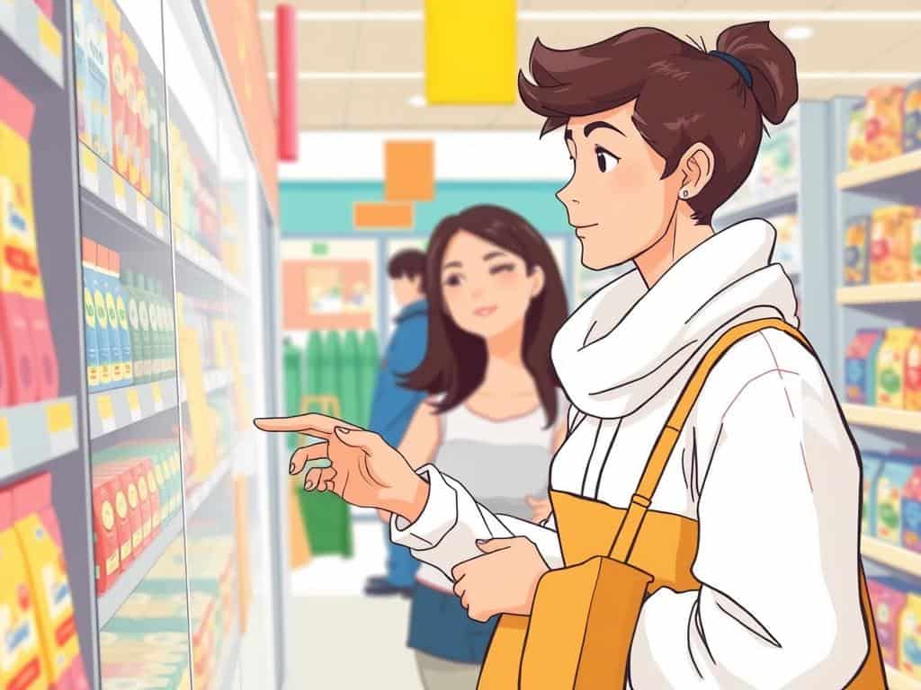 Image of a person examining a product carefully in a store