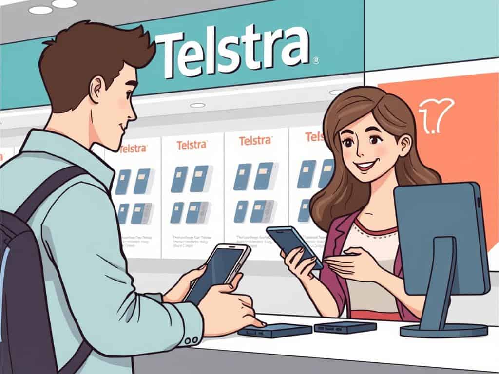 Image of a person trading in their old smartphone at a Telstra store