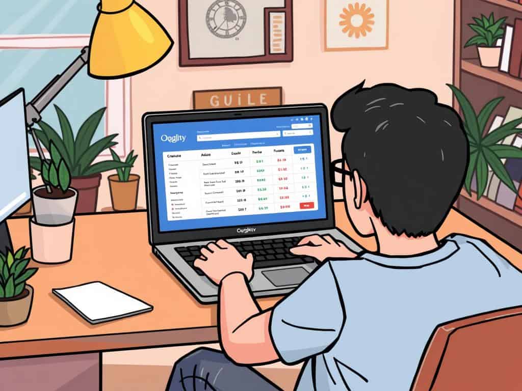 Image of a person using a laptop with a price comparison tool on the screen