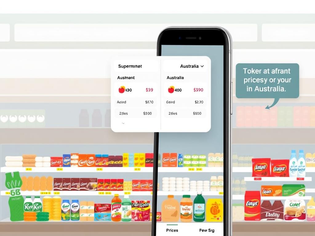 Image of a price comparison app or website comparing supermarket prices in Australia